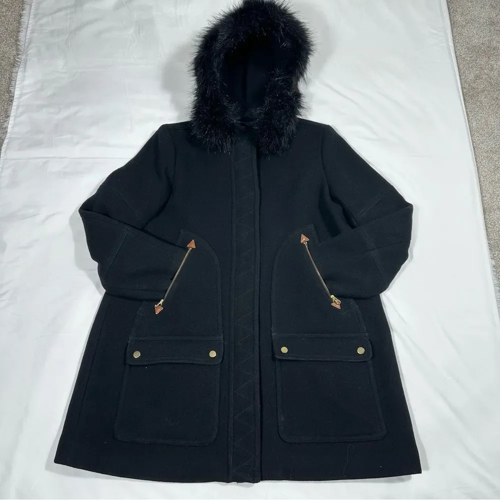J Crew Chateau Parka In Italian Jacket Coat Womens 18 Black Hooded Stadium Cloth